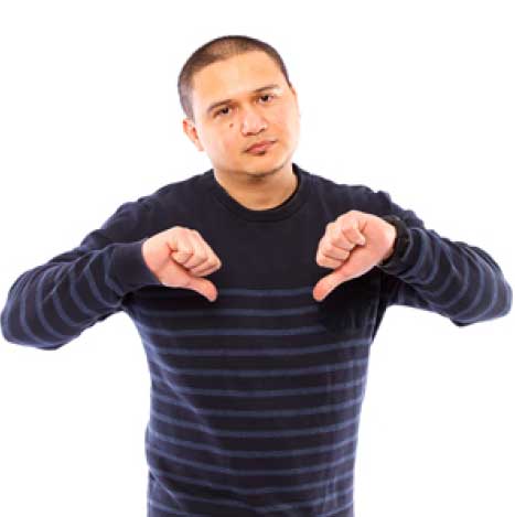 sad man with thumbs down