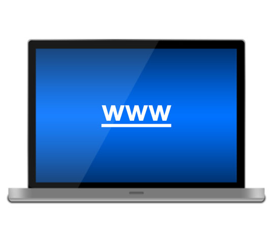 a laptop with 'www' written on the screen