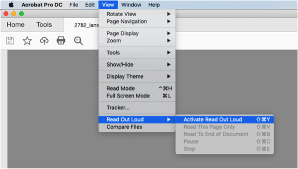 Acrobat reader—Read out-loud Screen shot