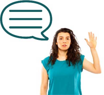 A woman raising her hand and speaking