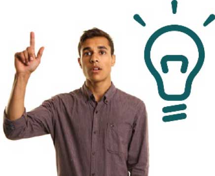 Man raising his hand with an icon of a lightbulb