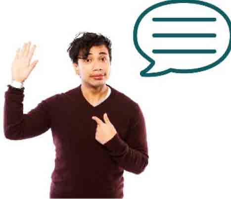 Man with hand in the air signing to himself