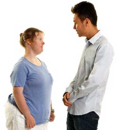 A man and a woman talking